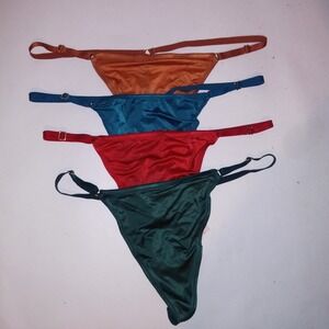 Set of 4 Victoria Secret Panty V String Thong XL Red Teal Orange Blue Lace New